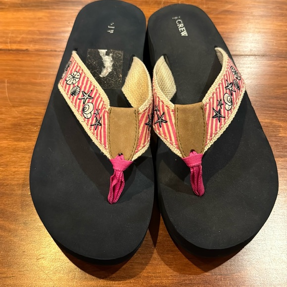 J. Crew Flip Flop Pink Seashell Stripe 10 Wedge Preppy Summer Casual Slip On - Picture 14 of 16